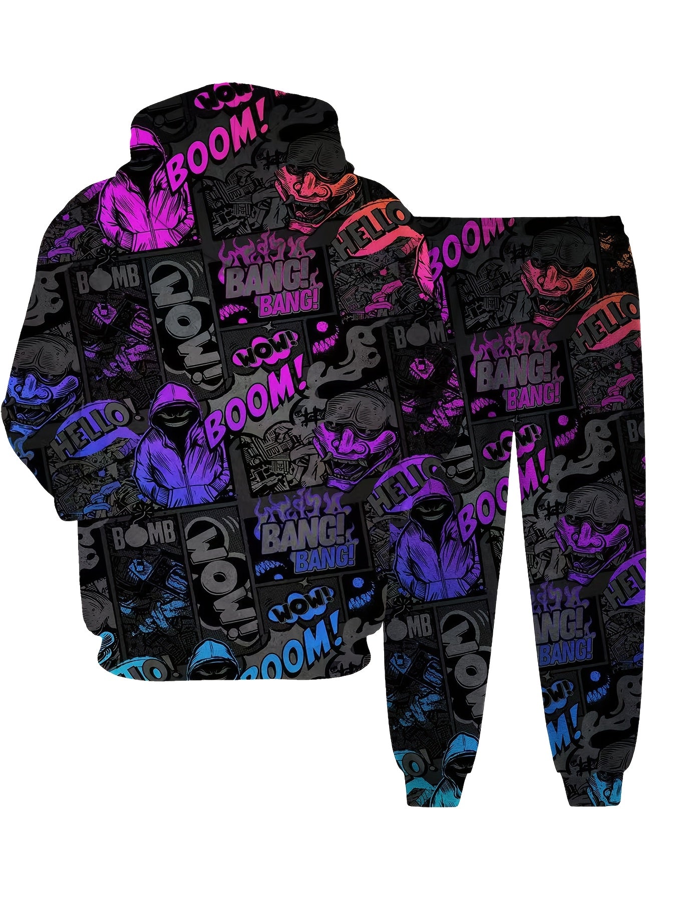 Conjunto de Sudadera con Capucha y Pantalones Estampados Hombre