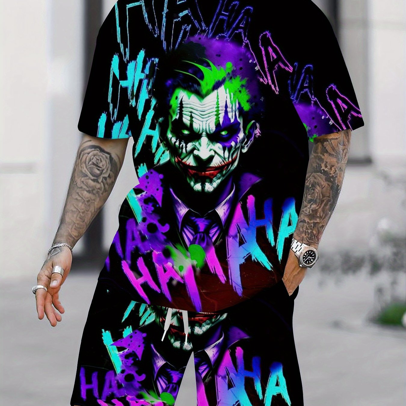 Conjunto casual de dos piezas hombre con estampado digital de payaso