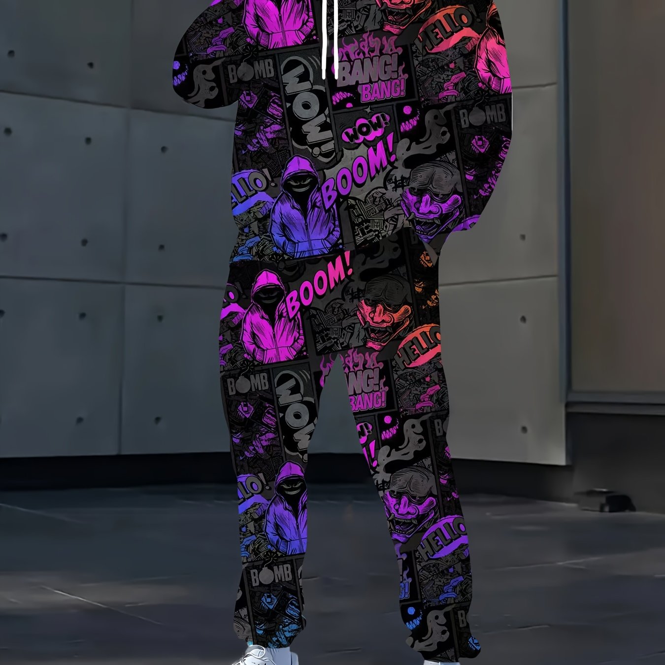 Conjunto de Sudadera con Capucha y Pantalones Estampados Hombre