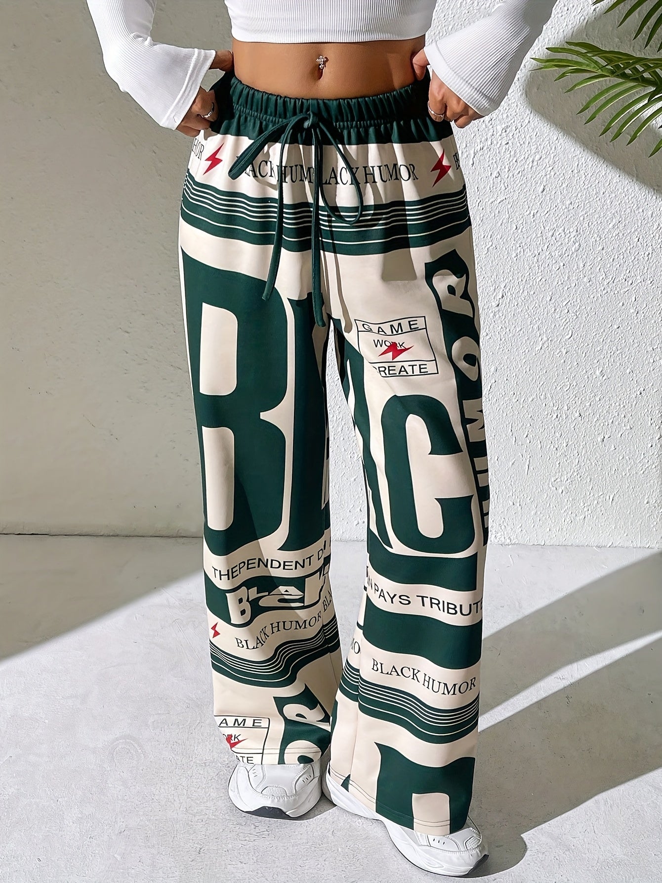 Pantalones de mujer con estampado de letras 'BLACK HUMOR'