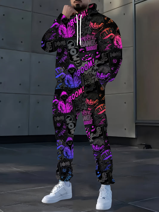 Conjunto de Sudadera con Capucha y Pantalones Estampados Hombre