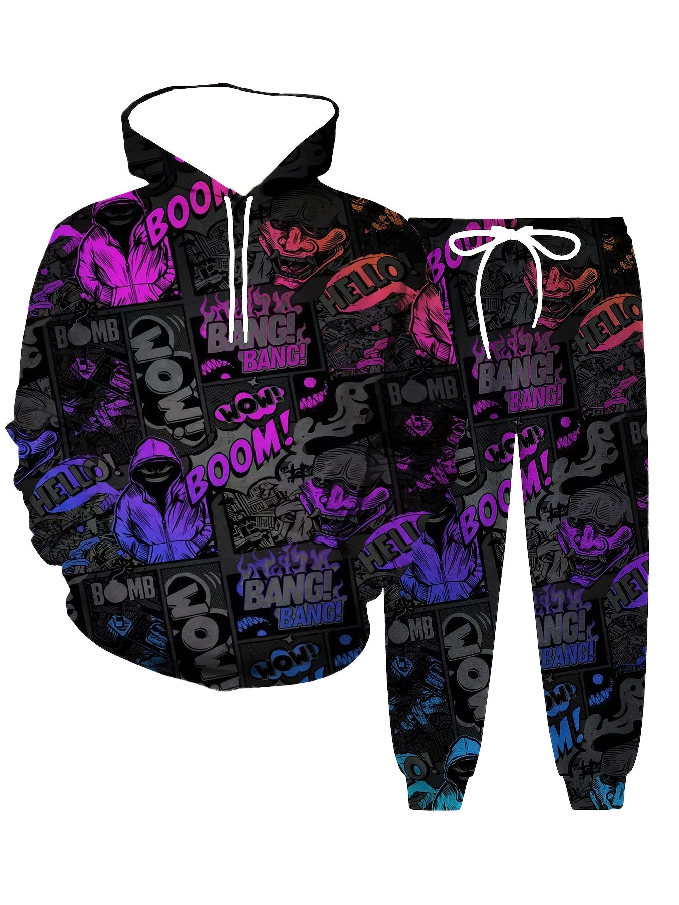 Conjunto de Sudadera con Capucha y Pantalones Estampados Hombre