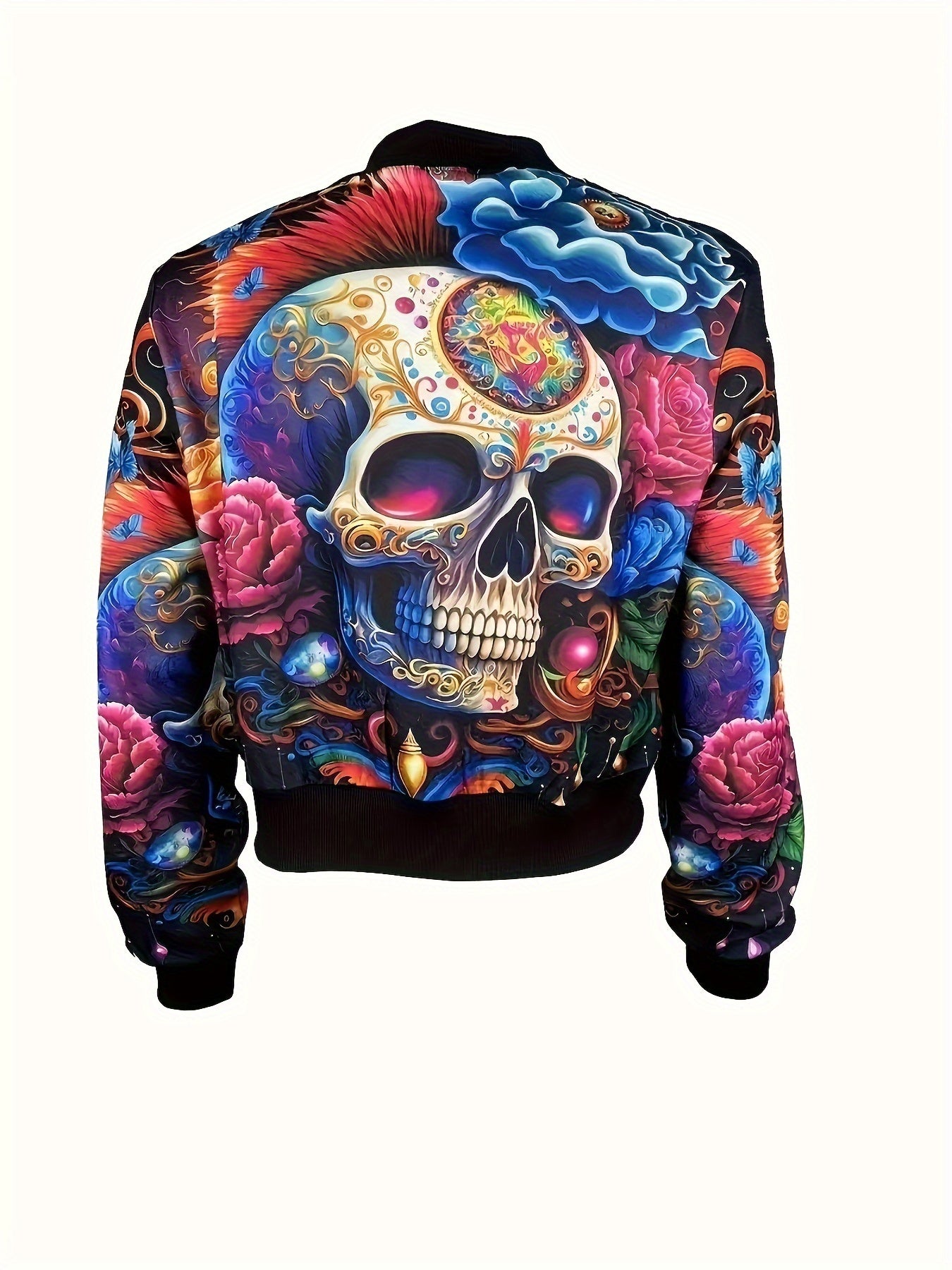 Chaqueta de piloto con cremallera y estampado de calavera mujer