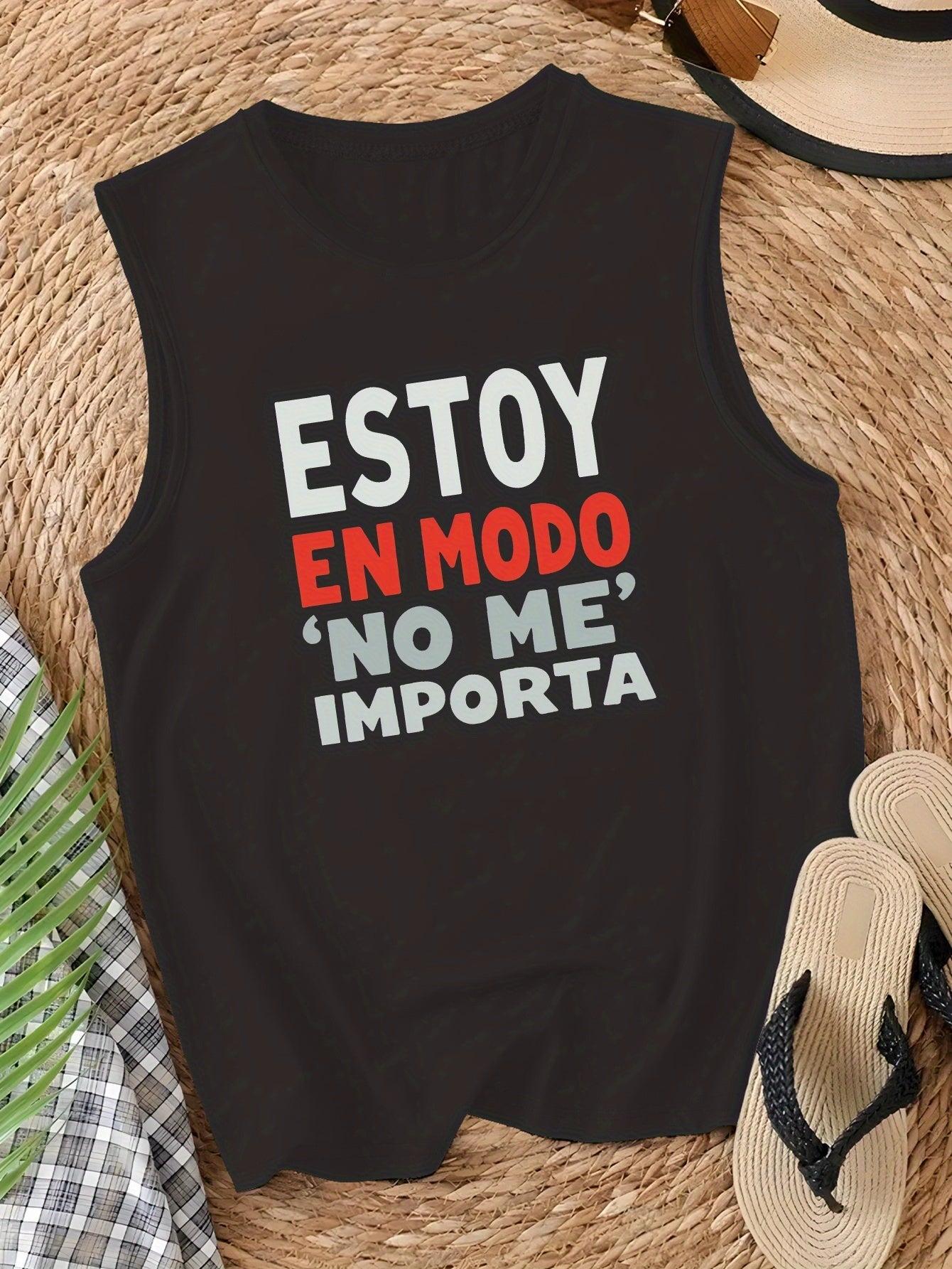Camiseta Casual Sin Mangas para Mujer con Estampado "ESTOY EN MODO / NO ME IMPORTA"