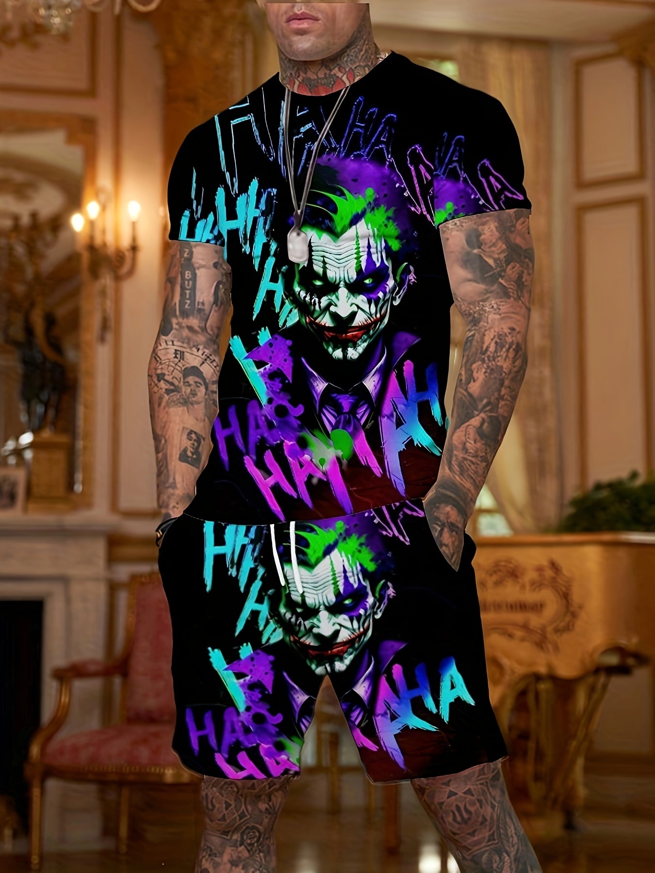 Conjunto casual de dos piezas hombre con estampado digital de payaso