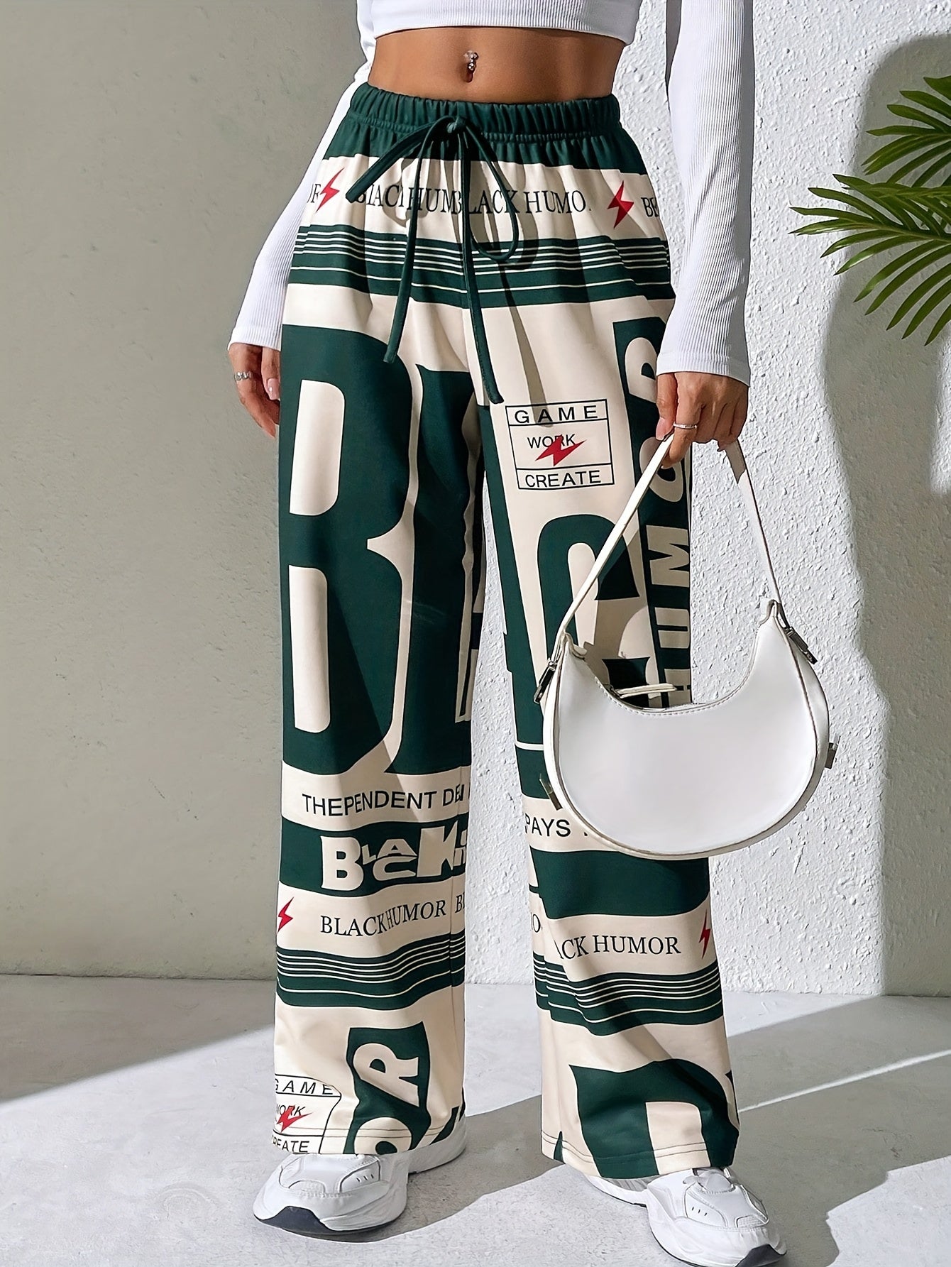 Pantalones de mujer con estampado de letras 'BLACK HUMOR'
