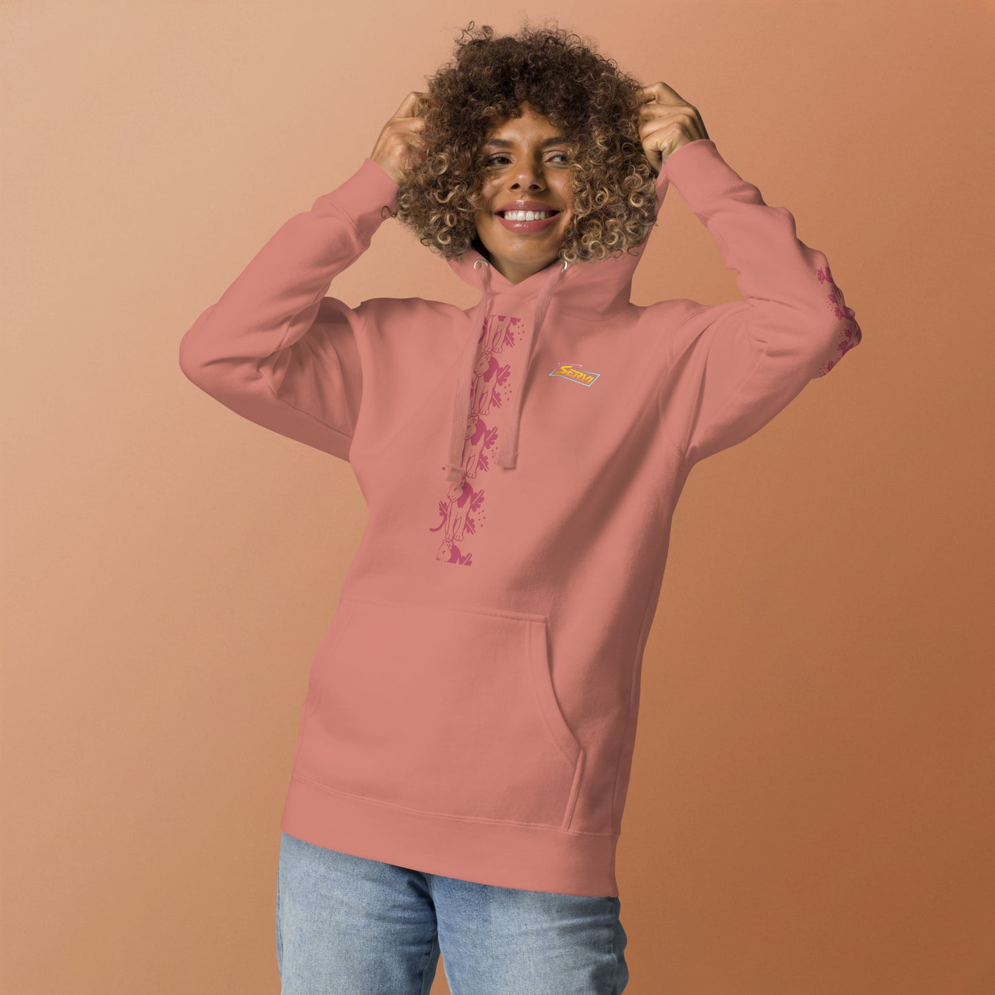 Sudadera Dusty Rose Servi Go - vista posterior con capucha
