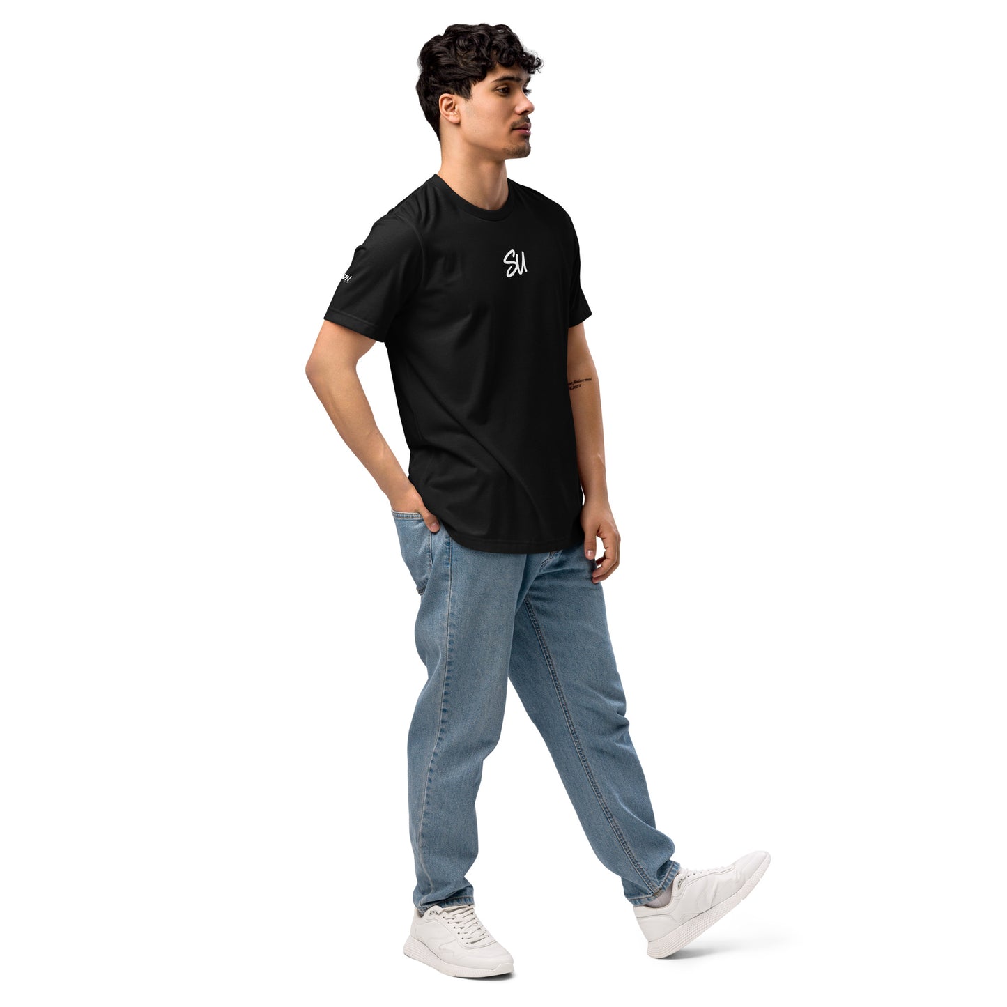 Vista lateral derecha camiseta premium Servi Go, ajuste favorecedor unisex
