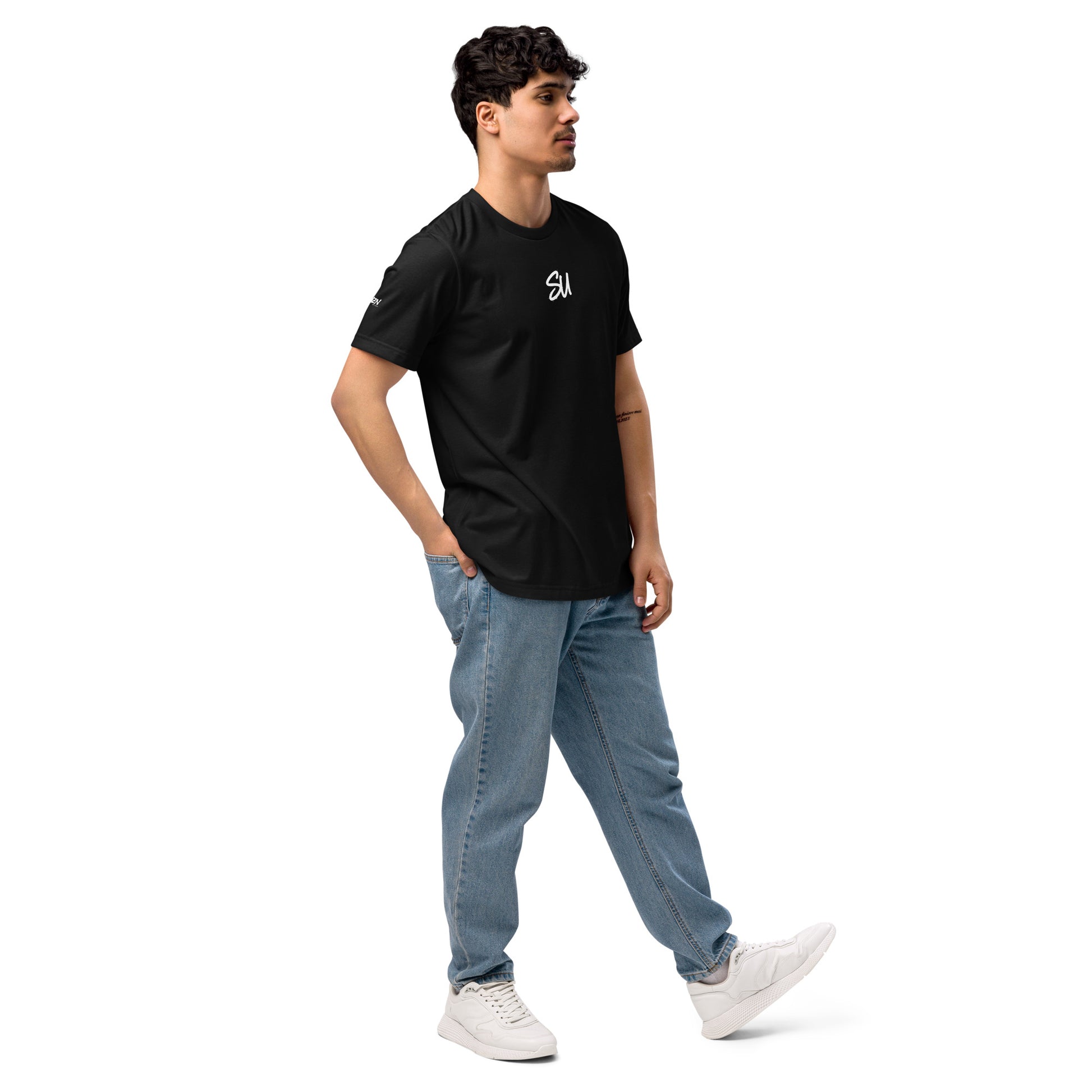 Vista lateral derecha camiseta premium Servi Go, ajuste favorecedor unisex
