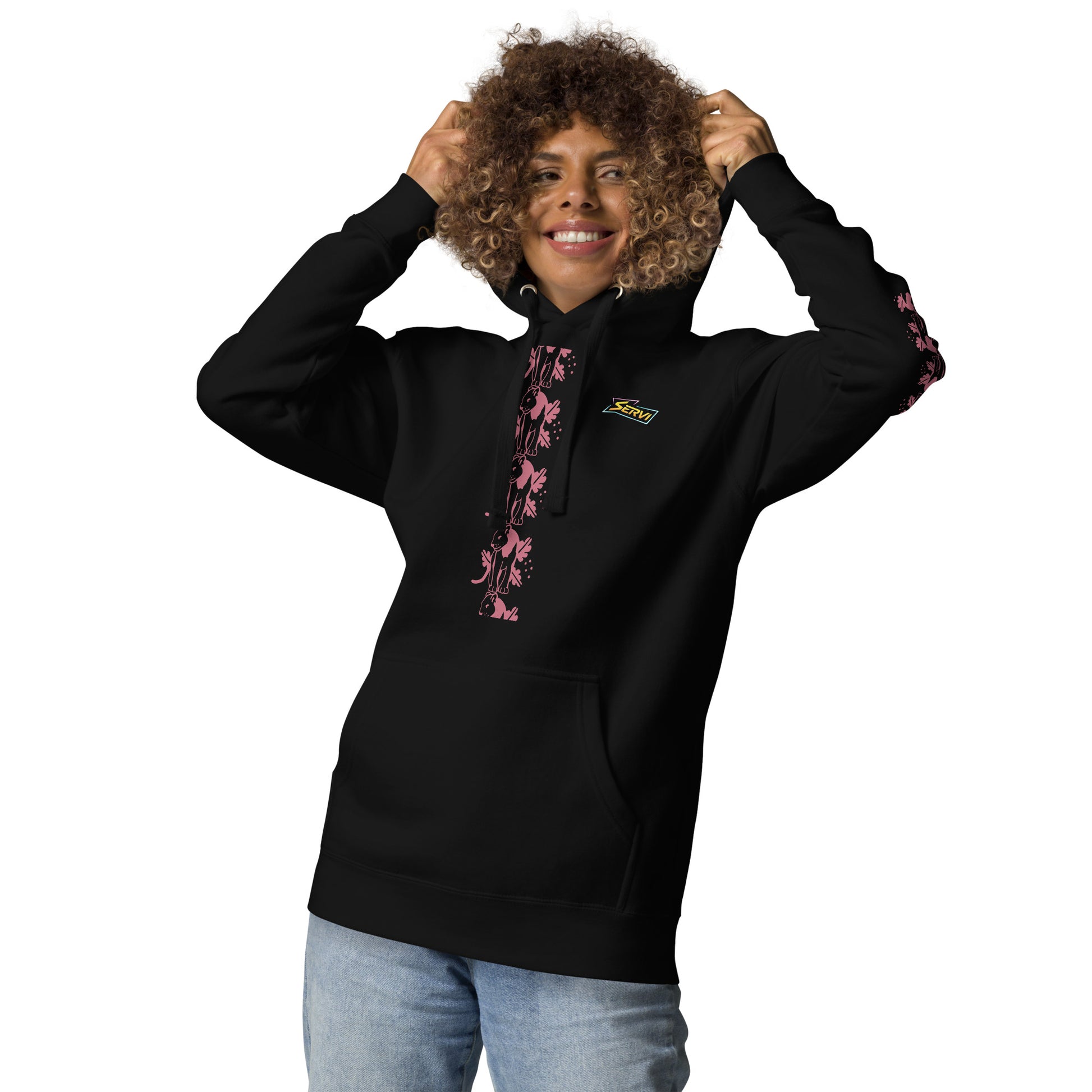 Sudadera negra Servi Go con capucha - vista frontal
