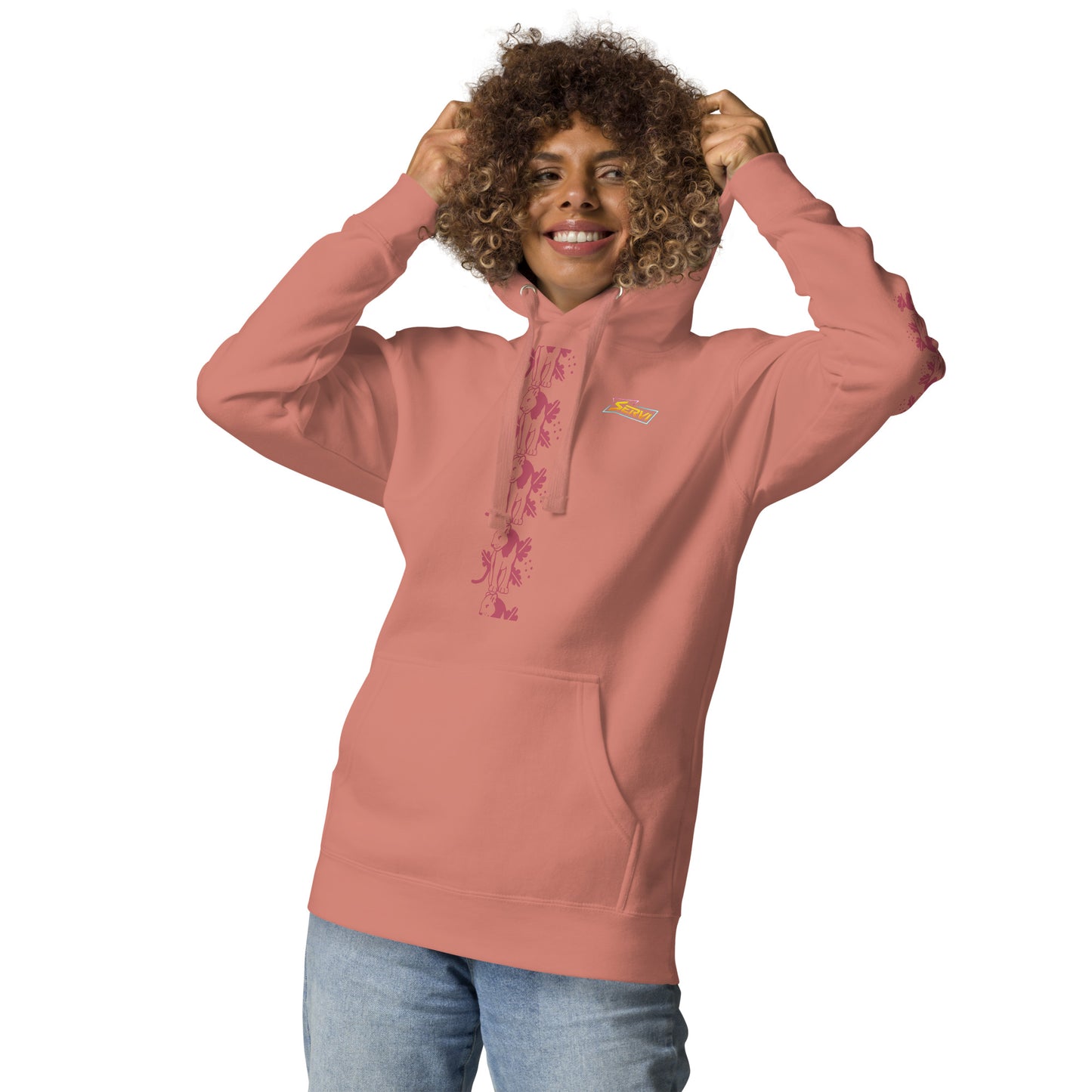 Sudadera Dusty Rose unisex Servi Go con capucha premium - vista frontal
