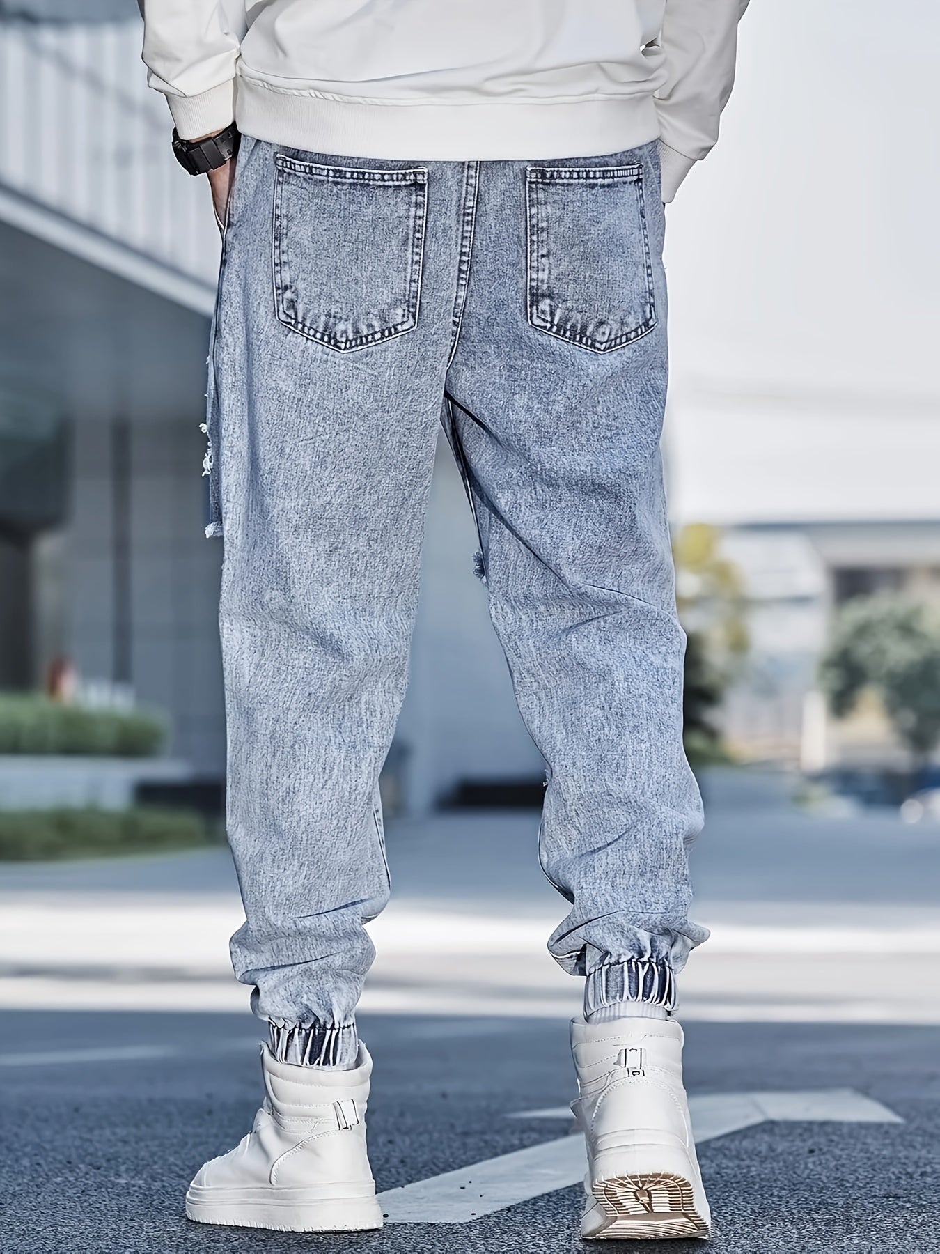 Pantalones de mezclilla sueltos  hombre con parches de rodilla rasgada