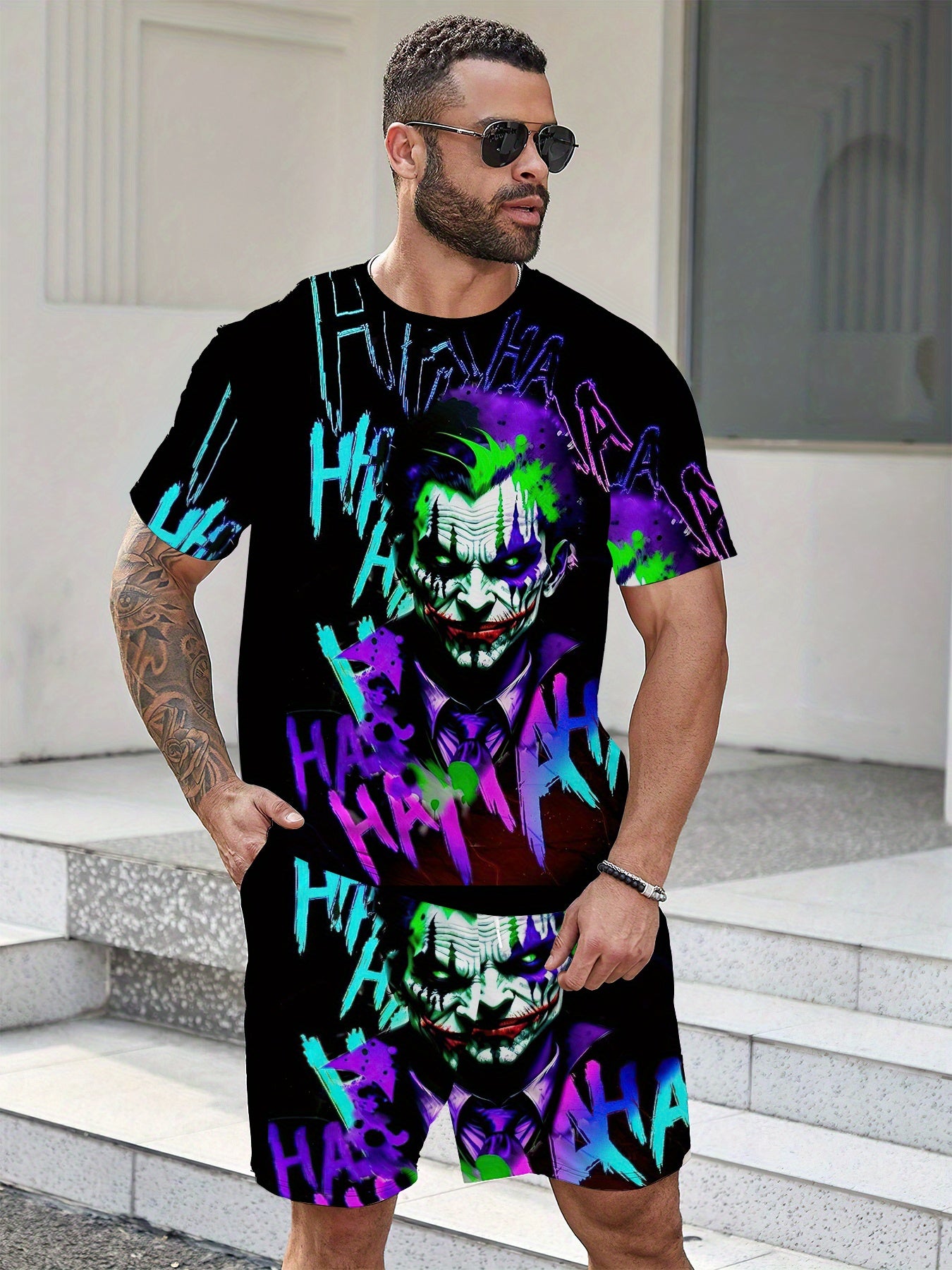 Conjunto casual de dos piezas hombre con estampado digital de payaso